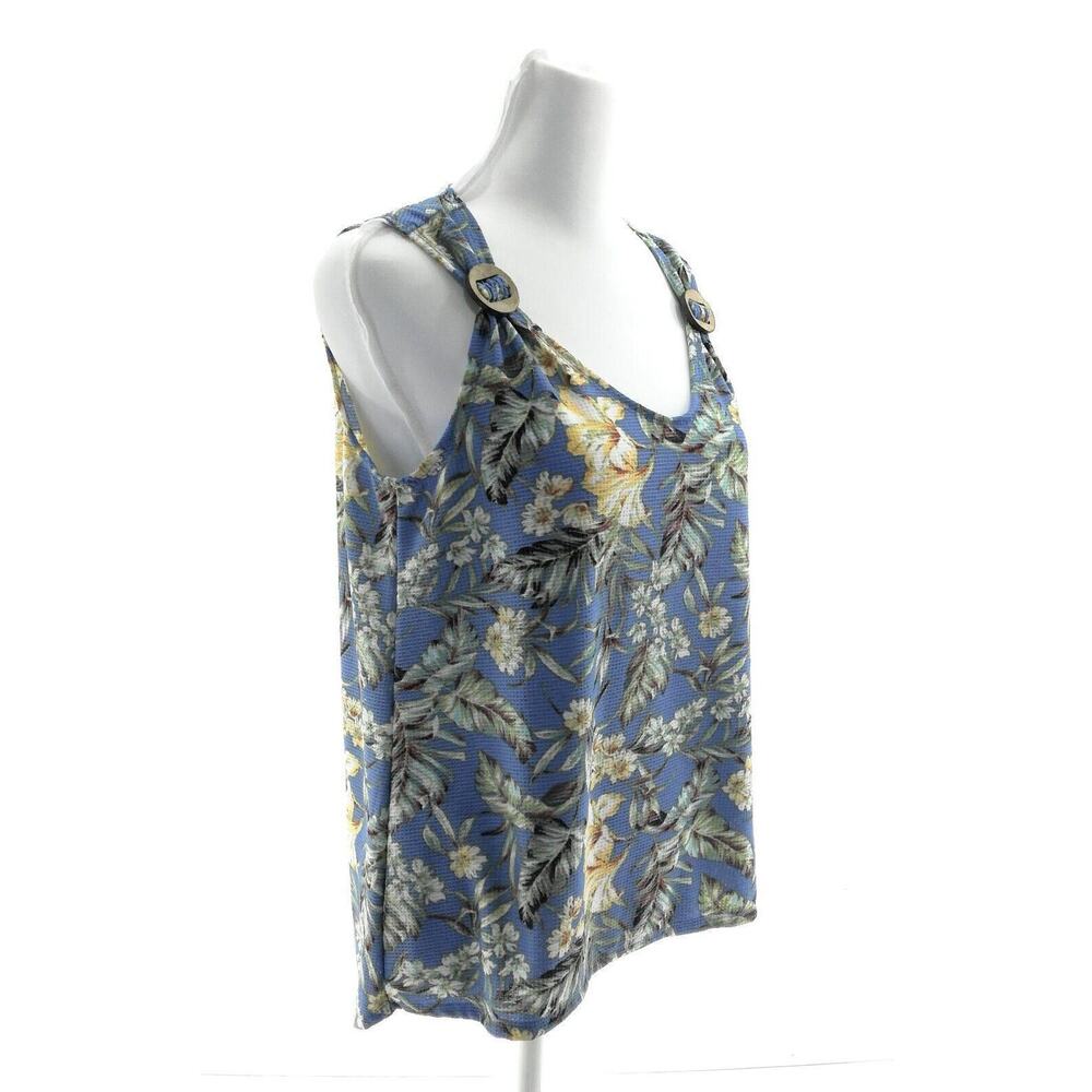 Cure Blue Floral V Neck Sleeveless Top - Women's Size Medium - Classy Stylish - Picture 2 of 3
